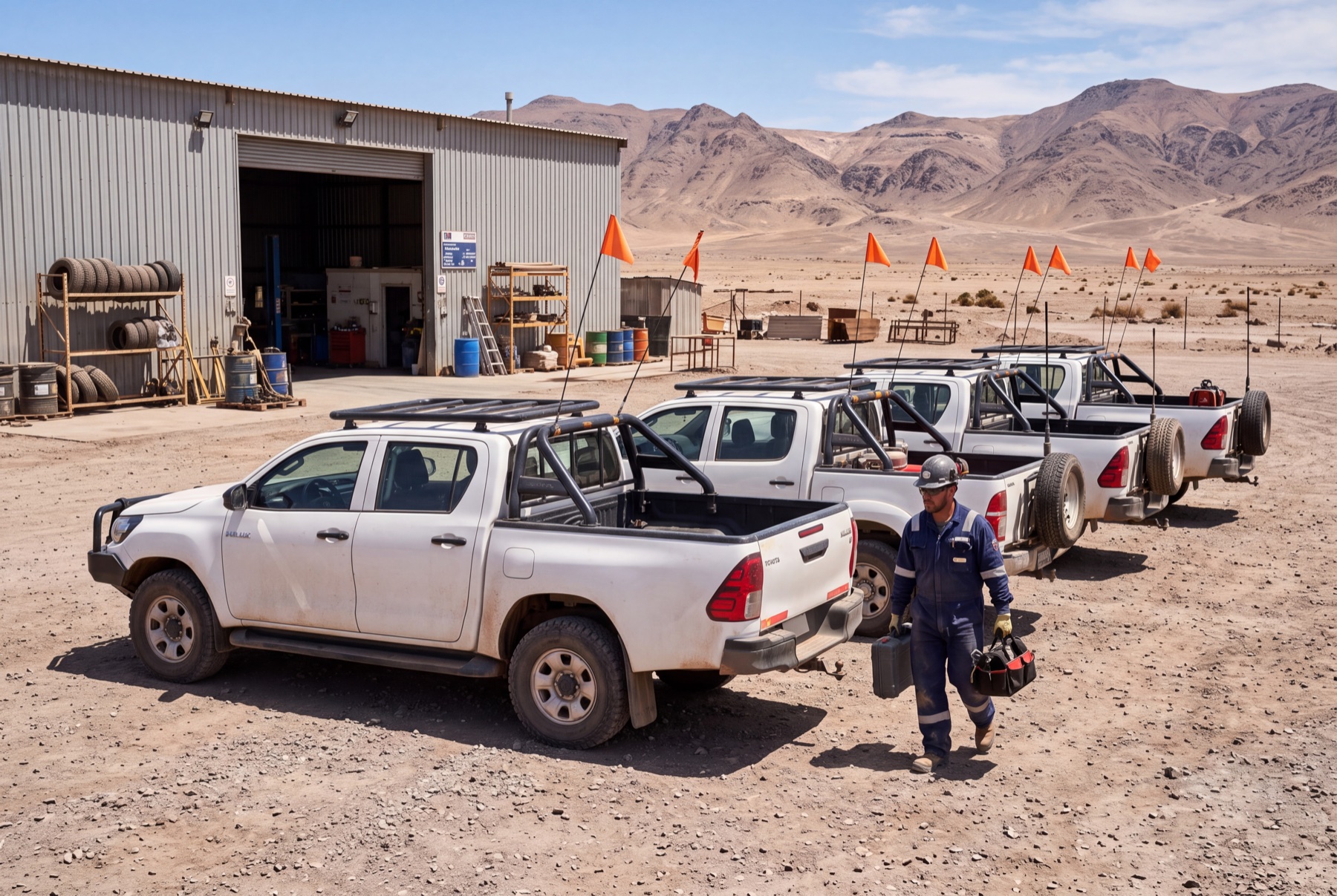 Flota de camionetas mineras atendida por FULL AIR en Atacama
